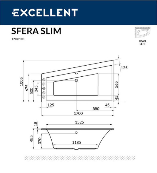 Акриловая ванна Excellent Sfera Slim 170x100 L WAEX.SFL17S.LINE.BR с гидромассажем Акриловая ванна Excellent Sfera Slim 170x100 L WAEX.SFL17S.LINE.BR с гидромассажем
