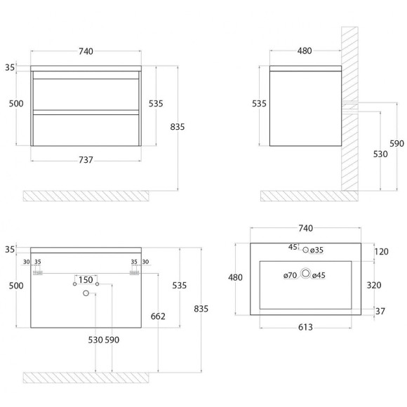 Тумба под раковину Art&Max Family-750-2C-SO-BL подвесная Белый глянец Тумба под раковину Art&Max Family-750-2C-SO-BL подвесная Белый глянец