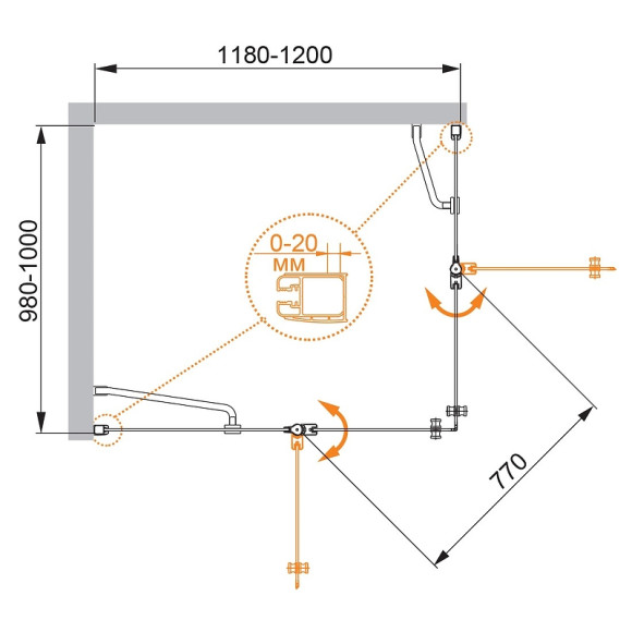 Душевой уголок Cezares Elena 120x100 L ELENA-W-AH-2-120/100-P-Cr-L профиль Хром стекло рифленое