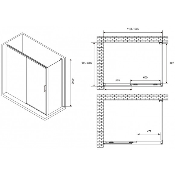 Душевой уголок Abber Komfort 120x100 AG93120B-S102B профиль Черный стекло прозрачное
