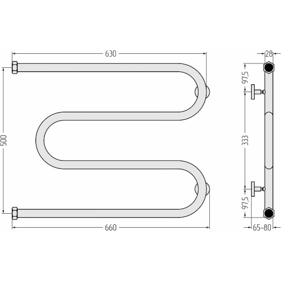 Водяной полотенцесушитель Сунержа М-образный+ 500х650 00-4007-5065 Хром