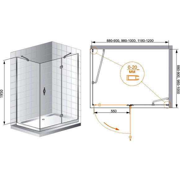 Душевой уголок Cezares Bergamo 90x100 R BERGAMO-W-AH-1-90/100-C-Cr-R профиль Хром стекло прозрачное Душевой уголок Cezares Bergamo 90x100 R BERGAMO-W-AH-1-90/100-C-Cr-R профиль Хром стекло прозрачное