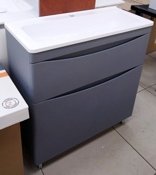 Тумба под раковину Style Line Бергамо мини 90 Люкс Plus СС-00002362 Серая антискрейч Тумба под раковину Style Line Бергамо мини 90 Люкс Plus СС-00002362 Серая антискрейч