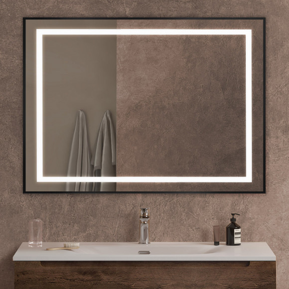Зеркало BelBagno Kraft 100 SPC-KRAFT-1000-800-SENS-NERO с подсветкой Черное с сенсорным выключателем
