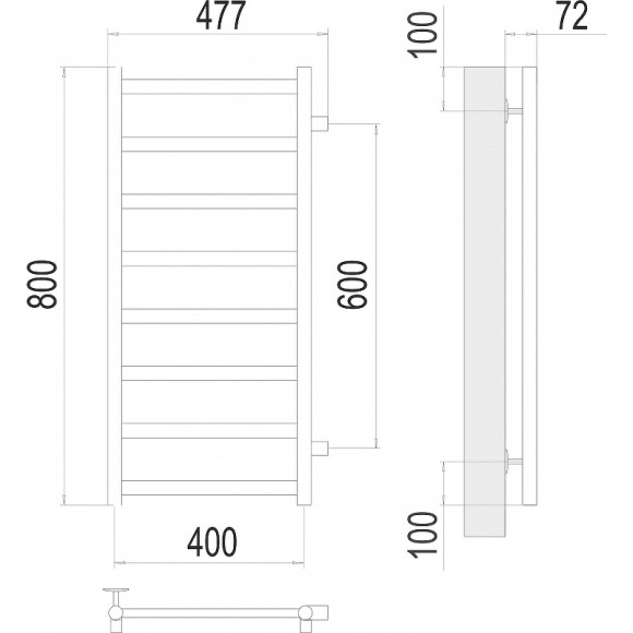 Водяной полотенцесушитель Terminus Аврора П8 400х800 бп600 4670078529916 Хром, боковое подключение, G 1" НР