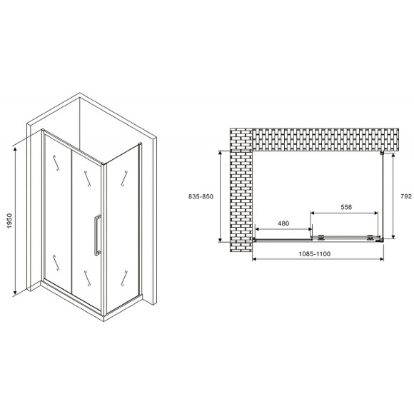 Душевой уголок Abber Schwarzer Diamant 110x85 AG30110H-S85 профиль Хром стекло прозрачное Душевой уголок Abber Schwarzer Diamant 110x85 AG30110H-S85 профиль Хром стекло прозрачное
