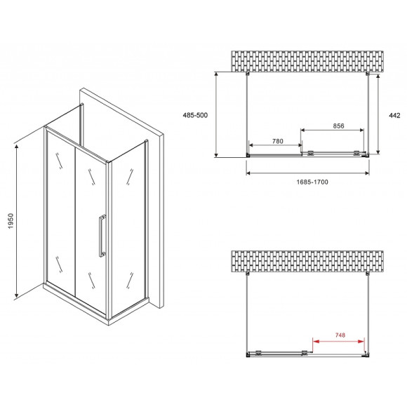 Душевой уголок Abber Schwarzer Diamant 170x50 AG30170H-S50-S50 профиль Хром стекло прозрачное Душевой уголок Abber Schwarzer Diamant 170x50 AG30170H-S50-S50 профиль Хром стекло прозрачное
