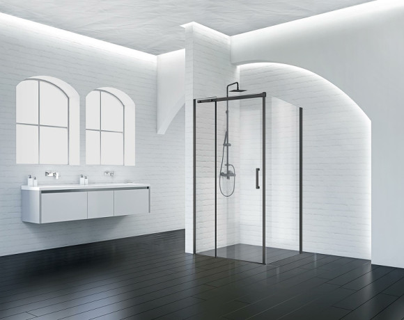 Душевой уголок BelBagno Acqua 120х90 ACQUA-AH-1-120/90-C-NERO профиль Черный стекло прозрачное