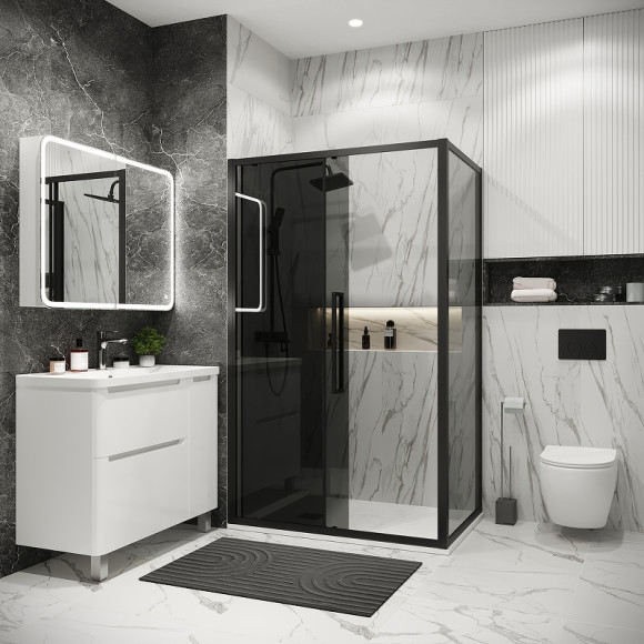 Душевой уголок Grossman Cosmo 120х80 120.K33.02.1280.21.10 профиль Черный матовый стекло тонированное