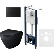Комплект унитаза с инсталляцией AM.PM Spirit V2.0 FlashClean IS47038.701700MB с сиденьем Микролифт и Черной матовой клавишей смыва