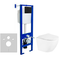 Комплект унитаза BelBagno Uno BB3105CHR/SC с инсталляцией Berges Atom 410 040340 с сиденьем Микролифт и Черной матовой клавишей смыва Комплект унитаза BelBagno Uno BB3105CHR/SC с инсталляцией Berges Atom 410 040340 с сиденьем Микролифт и Черной матовой клавишей смыва