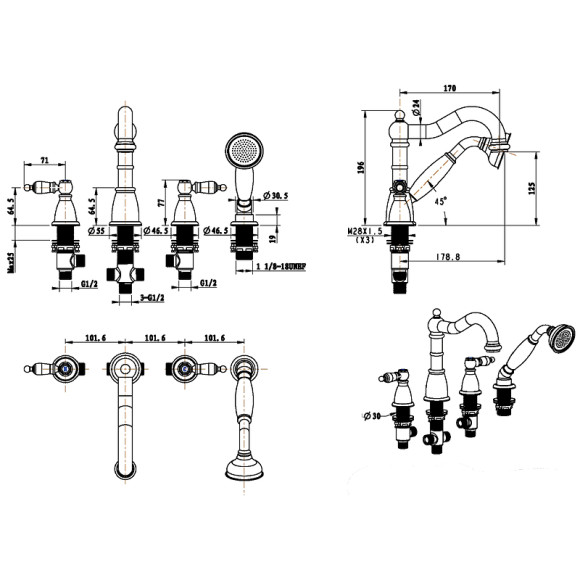 Смеситель на борт ванны Boheme Tradizionale Chrome 396 Хром Смеситель на борт ванны Boheme Tradizionale Chrome 396 Хром