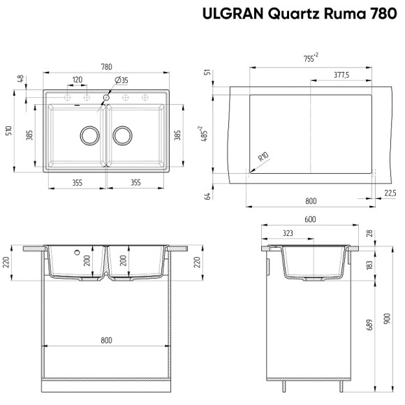 Кухонная мойка Ulgran Quartz Ruma 780-09 Асфальт