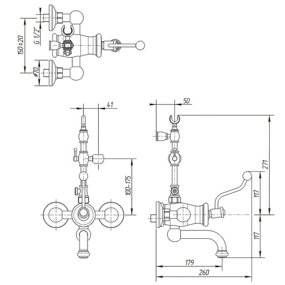 Смеситель для ванны Migliore Vivaldi 19536 Бронза Смеситель для ванны Migliore Vivaldi 19536 Бронза