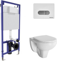 Комплект унитаза с инсталляцией Berges Novum 042419 с сиденьем Микролифт и Белой Хром глянец клавишей смыва