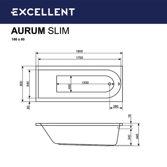 Акриловая ванна Excellent Aurum Slim 180x80 WAEX.AUR18WHS без гидромассажа