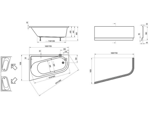 Акриловая ванна Ravak Chrome 170x105 L CA31000000 без гидромассажа
