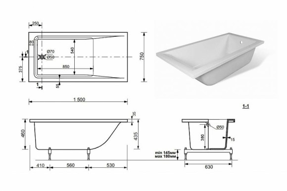 Ванна из искусственного камня Эстет Дельта 150х75 ФР-00000639 без гидромассажа