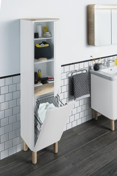 Шкаф пенал Vitra Sento 40 R 60842 подвесной с бельевое корзиной Белый матовый Шкаф пенал Vitra Sento 40 R 60842 подвесной с бельевое корзиной Белый матовый