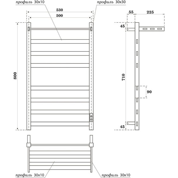 Электрический полотенцесушитель Point Меркурий PN83858PB П7 500x800 с полкой, диммер справа Черный Электрический полотенцесушитель Point Меркурий PN83858PB П7 500x800 с полкой, диммер справа Черный