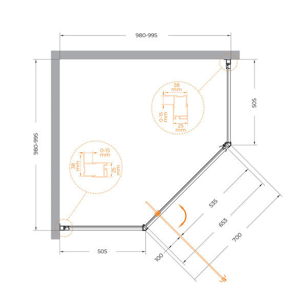 Душевой уголок Cezares Eco 100x100 ECO-O-P-1-100-P-Cr профиль Хром стекло рифленое