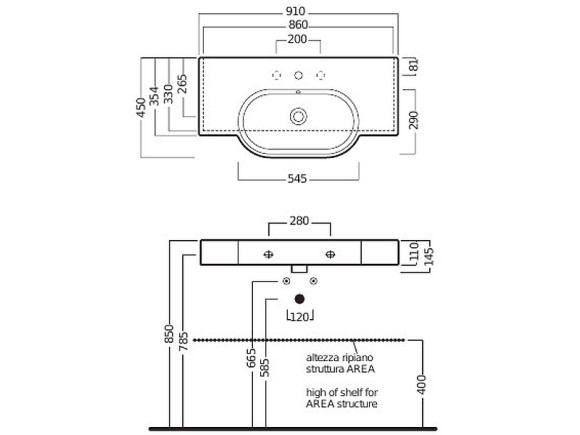 Раковина Hatria Area 91 YXA001 Белая Раковина Hatria Area 91 YXA001 Белая