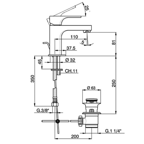 Смеситель для раковины Cisal Cubic CU00051121 Хром