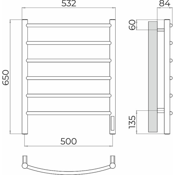 Электрический полотенцесушитель Terminus Классик П6 500х650 4670078531322 Хром
