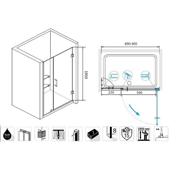 Душевая дверь RGW Hotel HO-012-B 90 350601209-14 профиль Черный стекло прозрачное
