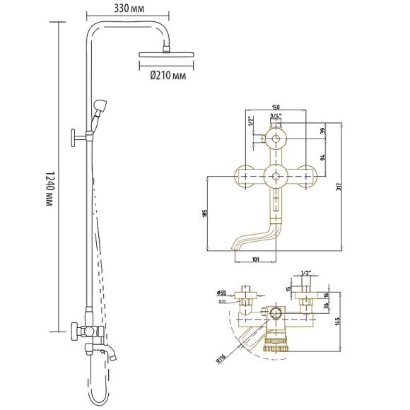 Душевая система Bronze de Luxe Windsor 10120DF Бронза Душевая система Bronze de Luxe Windsor 10120DF Бронза