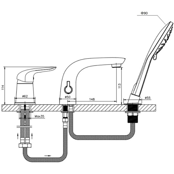 Смеситель на борт ванны Orange M60-333w Белый глянцевый