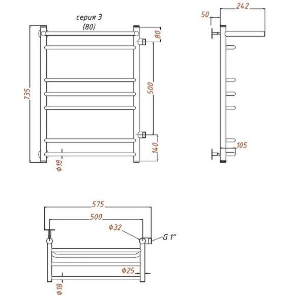 Водяной полотенцесушитель Тругор Идеал ПМ 3 П 50x80 R с полкой Хром