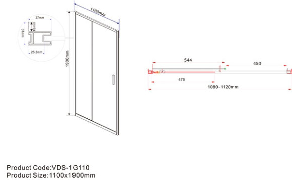 Душевая дверь Vincea Garda 110 VDS-1G110CH профиль Хром стекло шиншилла