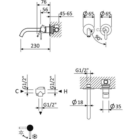 Смеситель для раковины Cezares Leaf LEAF-BLI2-L-NOP Черный матовый