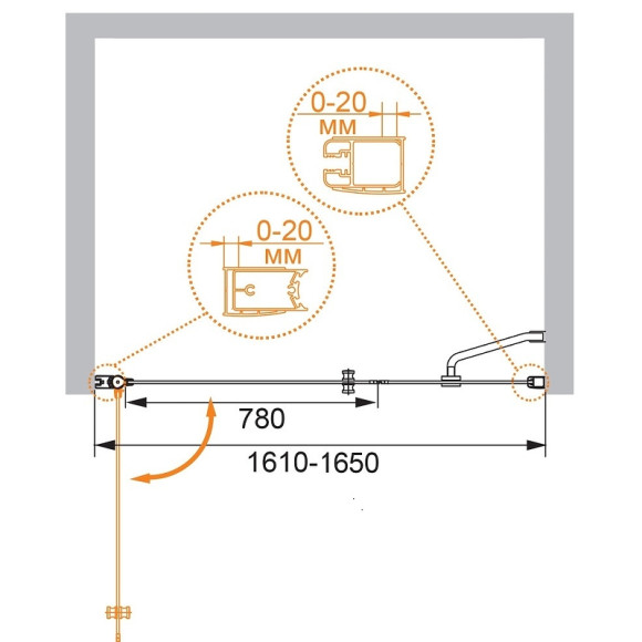 Душевая дверь Cezares Elena 160 ELENA-W-B-11-80+90-C-Cr профиль Хром стекло прозрачное
