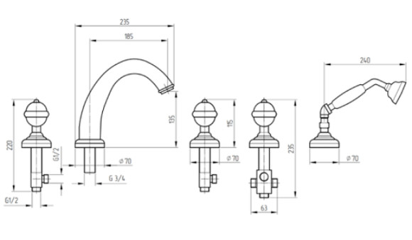 Смеситель на борт ванны Migliore Cristalia New 27182 Золото