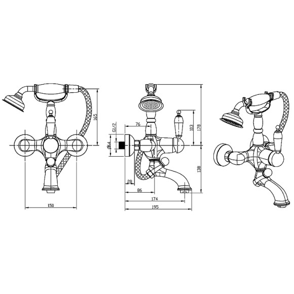 Смеситель для ванны Boheme Medici Ripresa 303 Бронза