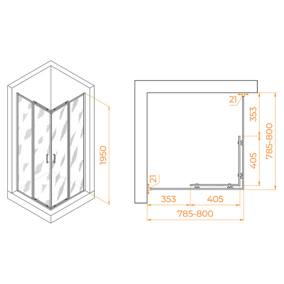 Душевой уголок RGW Passage PA-030B 80x80 3508103088-24 профиль Черный стекло матовое-сатинат