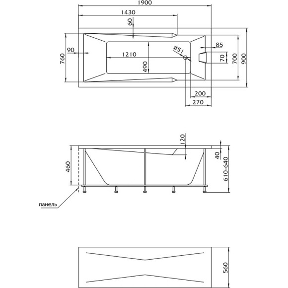 Акриловая ванна Marka One Raguza 190х90 01ра1990 без гидромассажа