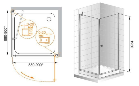 Душевой уголок Cezares Elena W-A-1 90x90 ELENA-W-A-1-90-P-Cr-R профиль Хром стекло рифленое