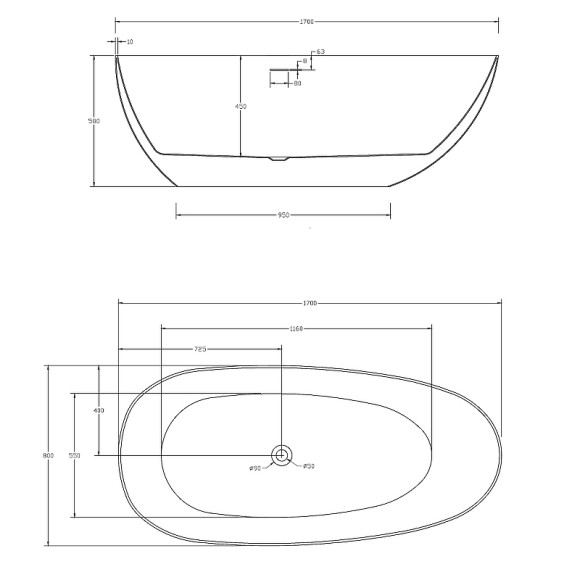 Акриловая ванна Abber AB9211 170х85 без гидромассажа