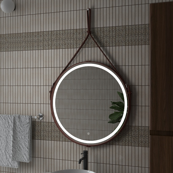 Зеркало Континент Millenium Brown D 500 ЗЛП95 с подсветкой с сенсорным выключателем на ремне из натуральной кожи