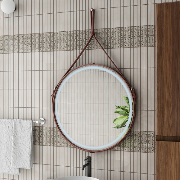 Зеркало Континент Millenium Brown D 500 ЗЛП95 с подсветкой с сенсорным выключателем на ремне из натуральной кожи