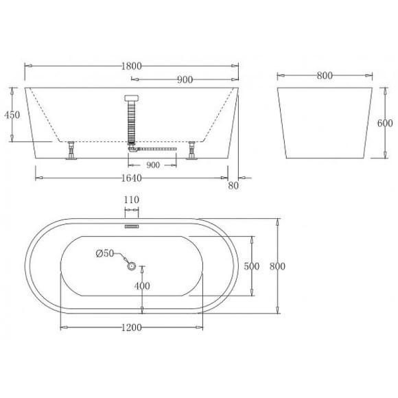 Акриловая ванна BelBagno 180x80 BB71-1800-BIANCO без гидромассажа