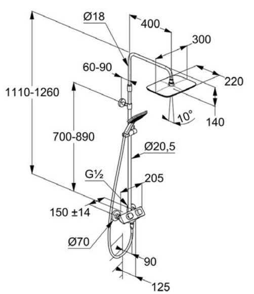 Душевая система Kludi Cockpit Explorer 8005005-00 с термостатом Хром Душевая система Kludi Cockpit Explorer 8005005-00 с термостатом Хром