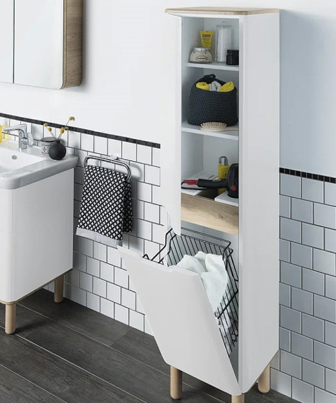 Шкаф пенал Vitra Sento 40 L 60854 подвесной с бельевое корзиной Белый матовый