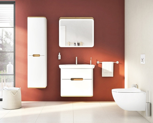 Шкаф пенал Vitra Sento 40 L 60854 подвесной с бельевое корзиной Белый матовый