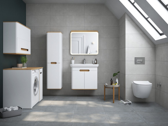 Шкаф пенал Vitra Sento 40 L 60854 подвесной с бельевое корзиной Белый матовый