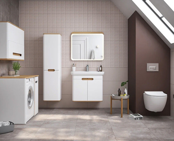 Шкаф пенал Vitra Sento 40 L 60854 подвесной с бельевое корзиной Белый матовый