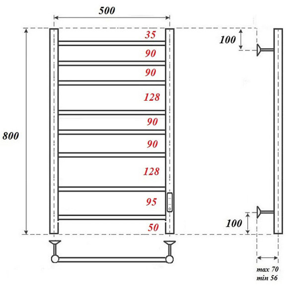 Электрический полотенцесушитель Point Аврора PN10858W П8 500x800 диммер справа Белый Электрический полотенцесушитель Point Аврора PN10858W П8 500x800 диммер справа Белый